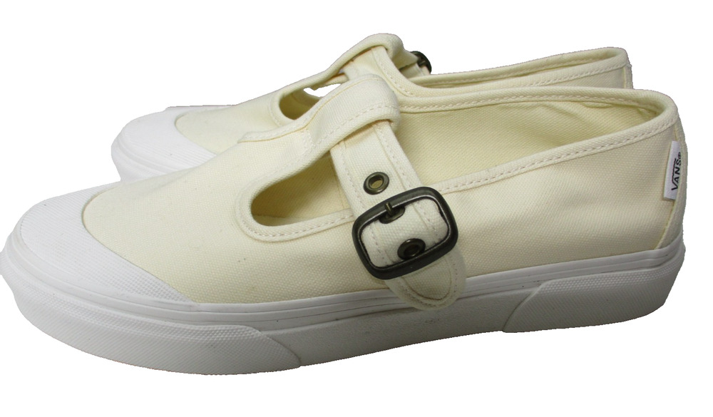 Vans Style 93 Mary Jane Womens Sz 8.5 Beige Linen Canvas Buckle Shoes
